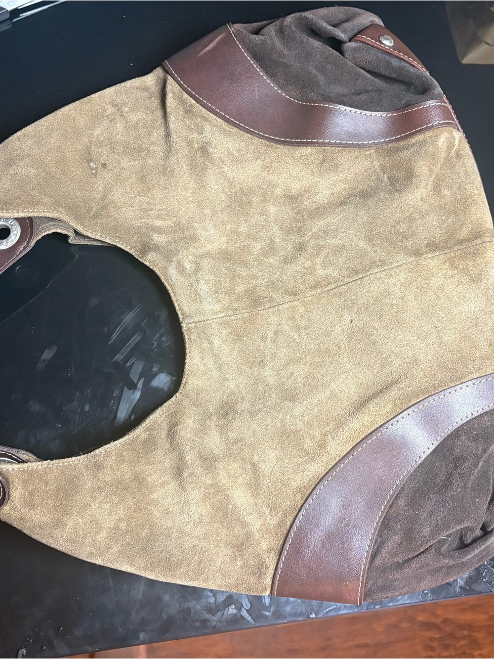 Prune Brown Suede and Leather Hobo Bag - Picture 4 of 6